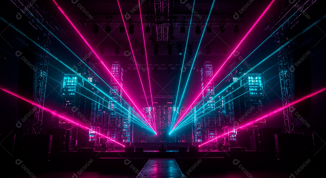 Cenário de Palco iluminado com luzes.