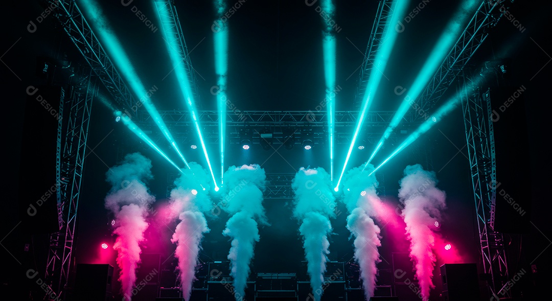 Cenário de Palco iluminado com luzes.