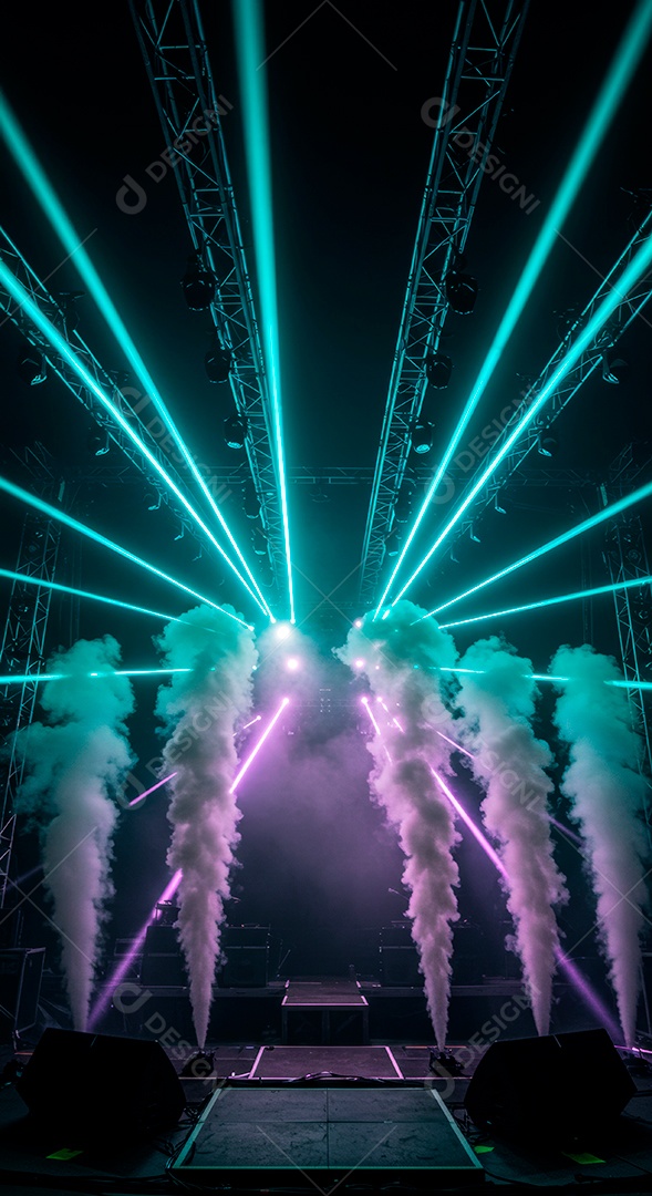 Cenário de Palco iluminado com luzes.