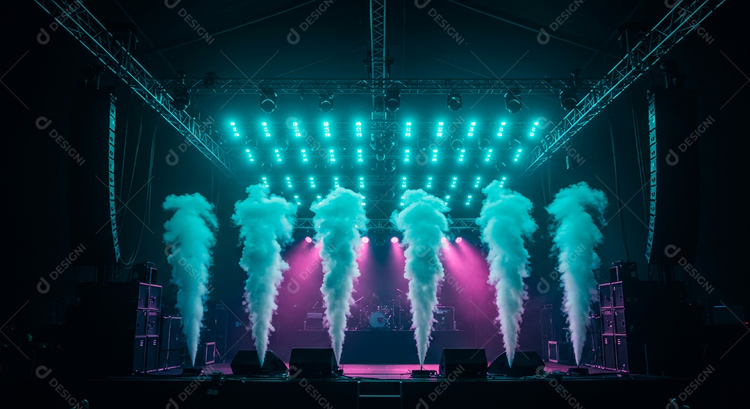 Cenário de Palco iluminado com luzes.