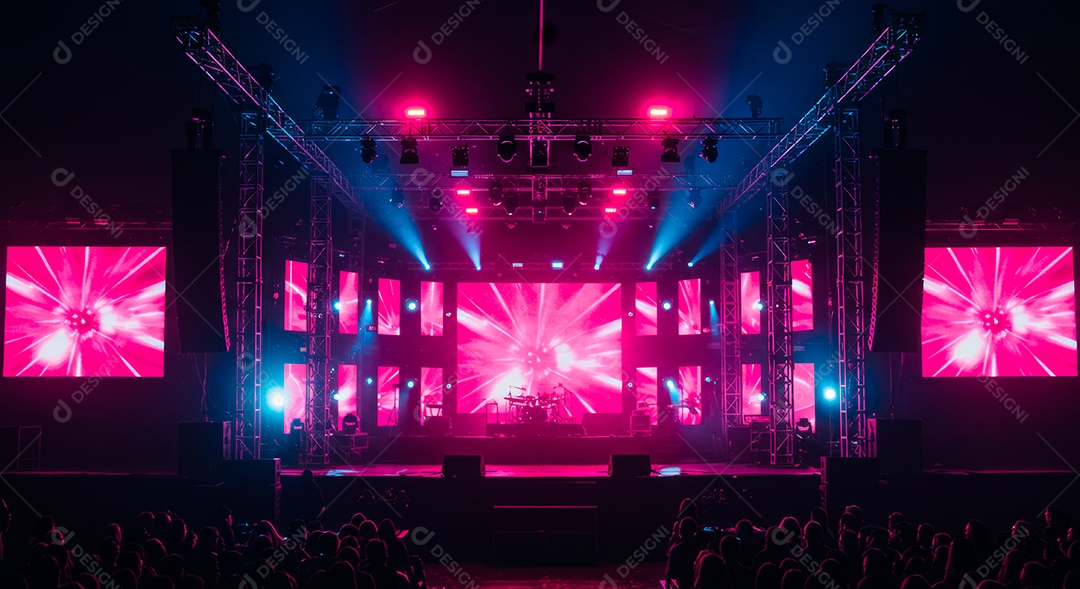 Cenário de Palco iluminado com luzes.