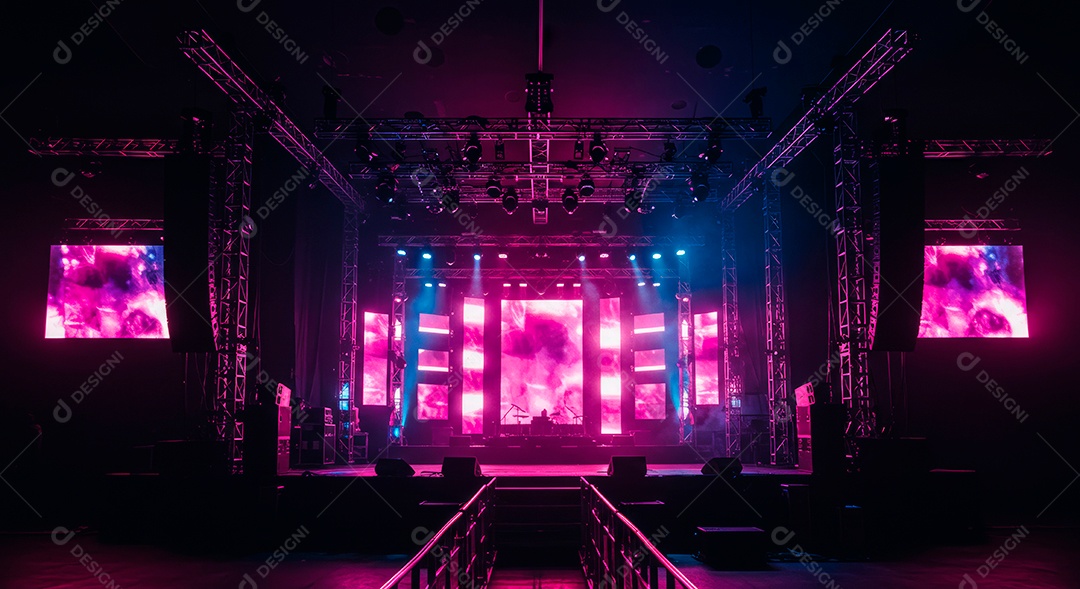 Cenário de Palco iluminado com luzes.