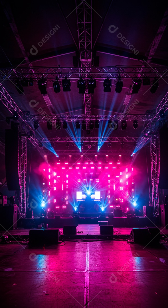 Cenário de Palco iluminado com luzes.