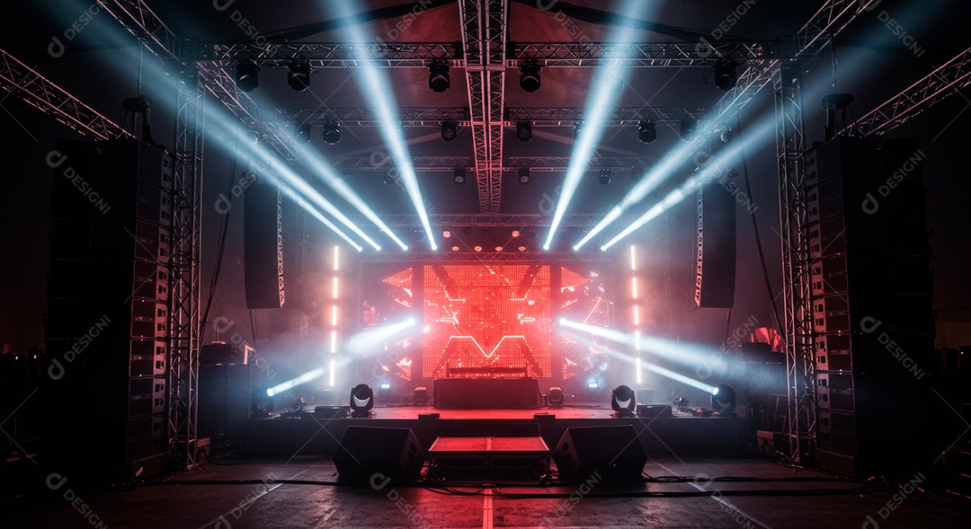 Cenário de Palco iluminado com luzes.