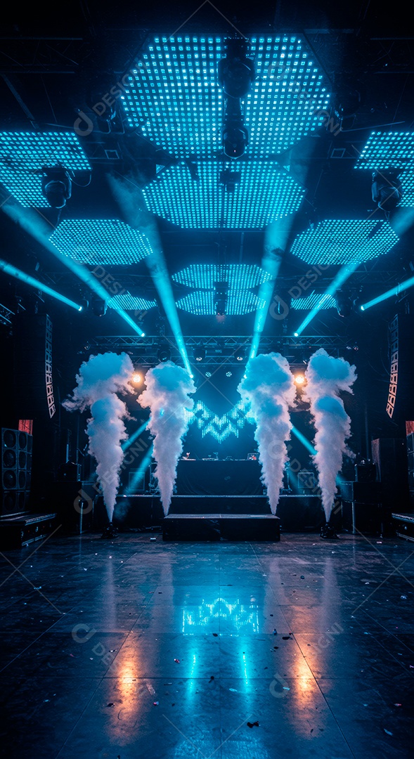 Cenário de Palco iluminado com luzes.
