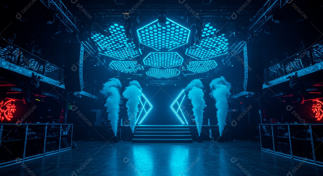 Cenário de Palco iluminado com luzes.