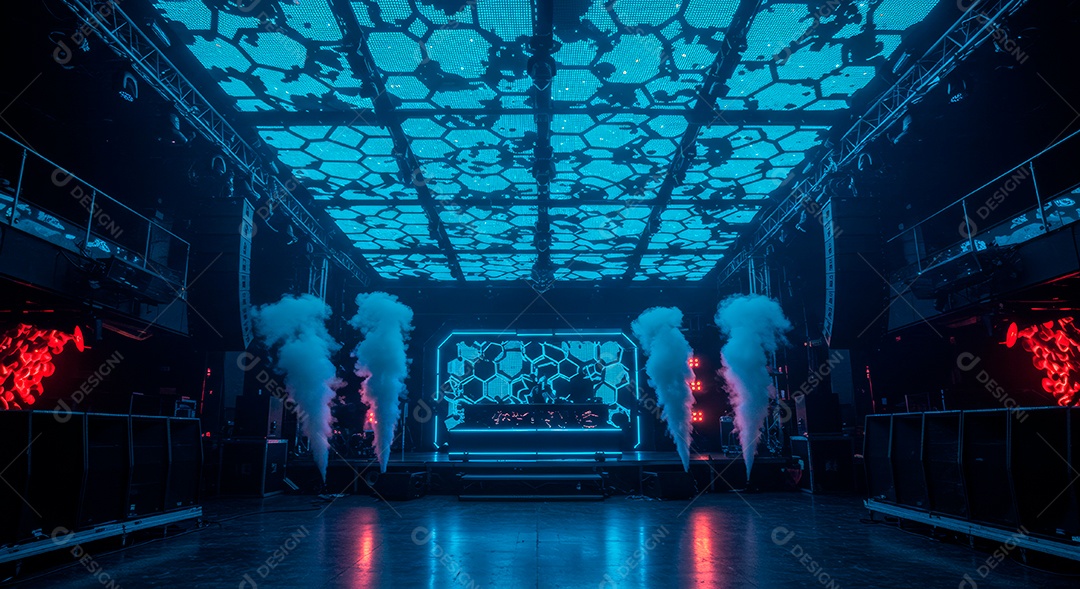 Cenário de Palco iluminado com luzes.