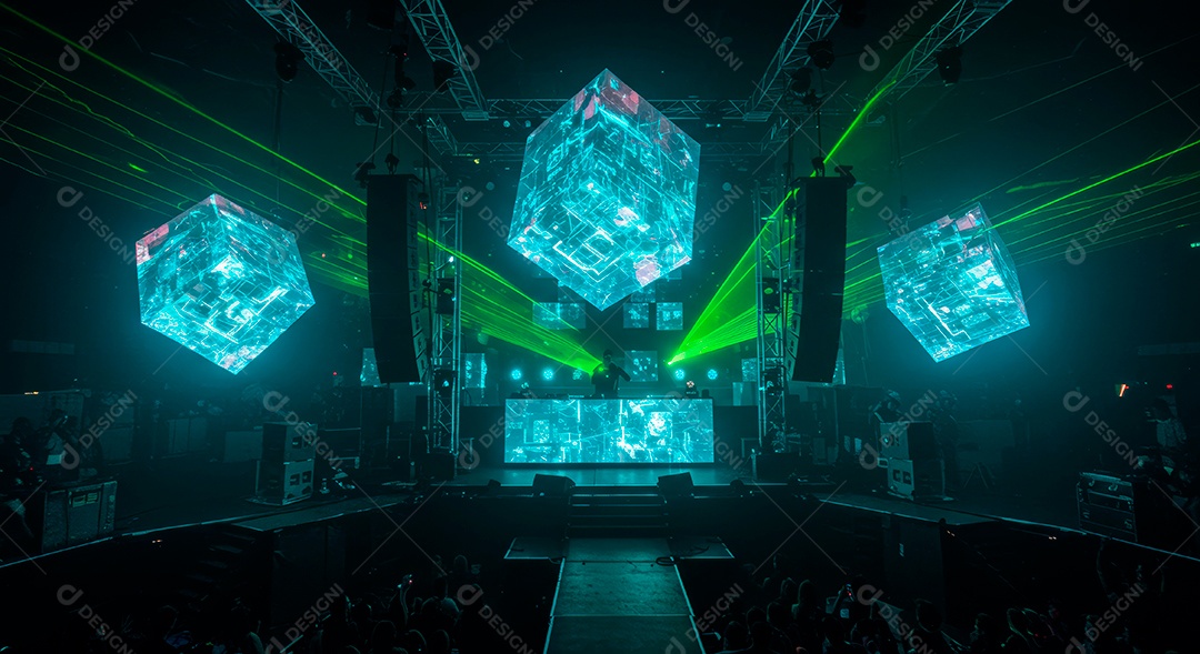 Cenário de Palco iluminado com luzes.