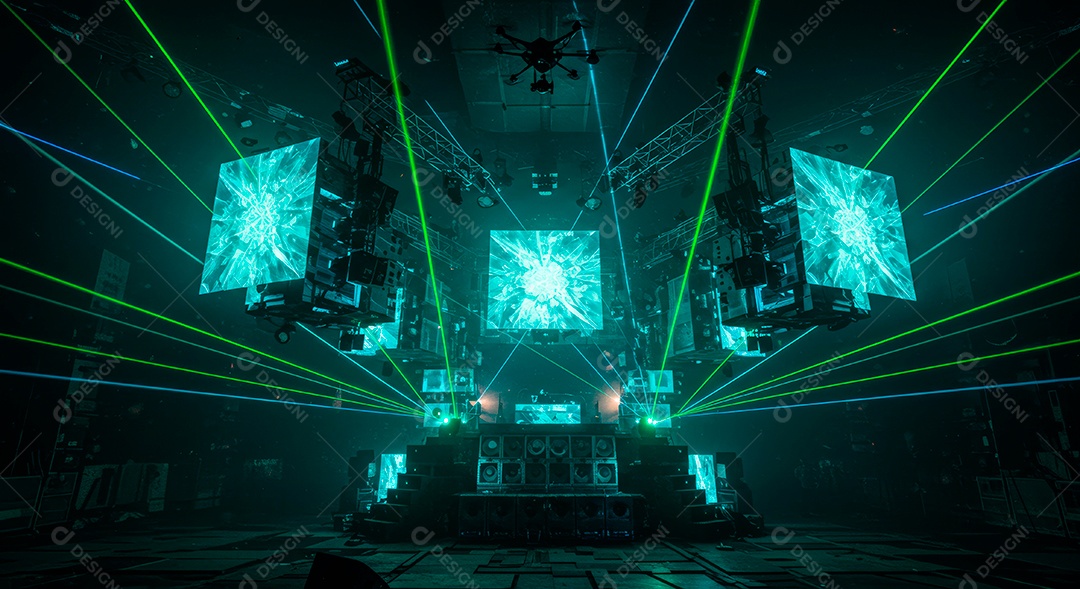 Cenário de Palco iluminado com luzes.