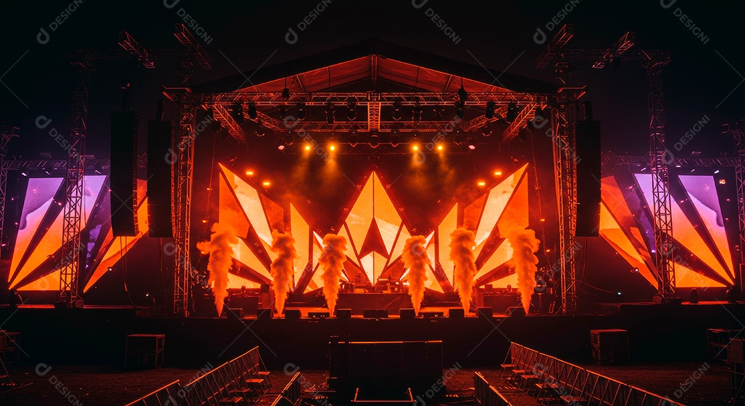 Cenário de Palco iluminado com luzes.