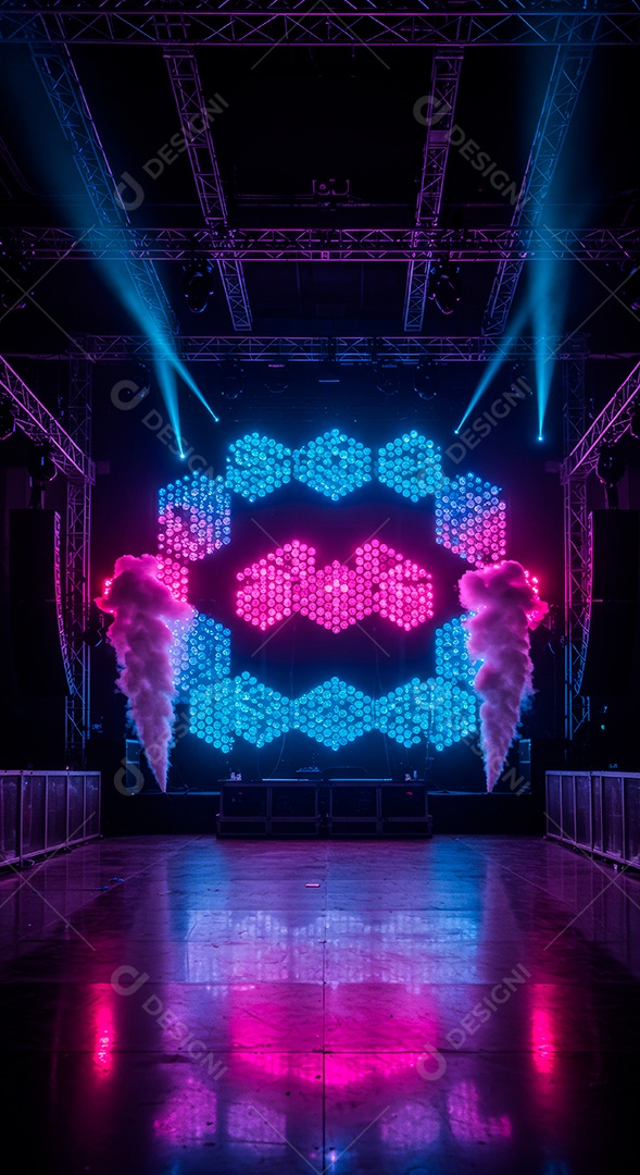 Cenário de Palco iluminado com luzes.