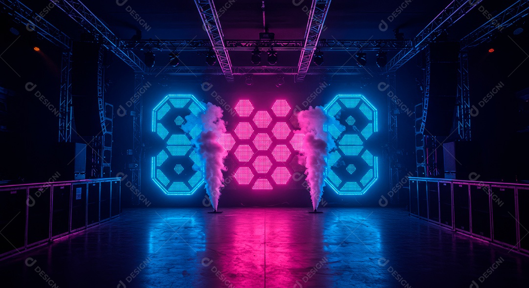 Cenário de Palco iluminado com luzes.