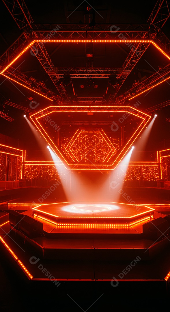 Cenário de Palco iluminado com luzes.