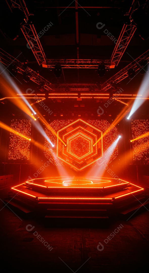 Cenário de Palco iluminado com luzes.