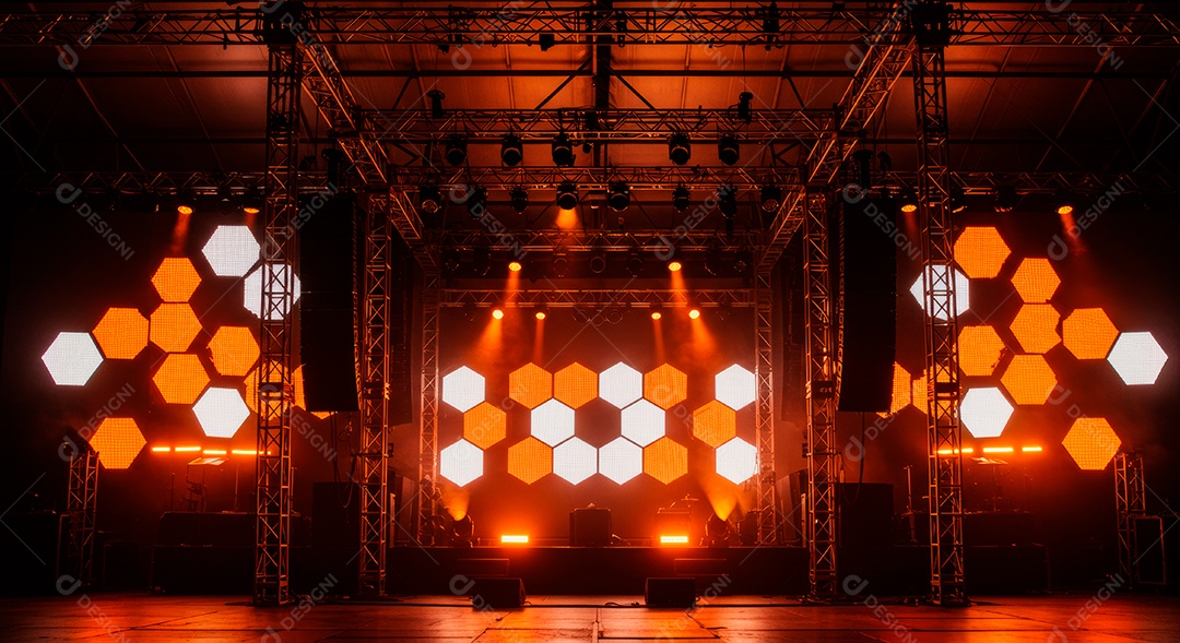 Cenário de Palco iluminado com luzes.