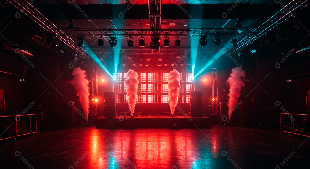 Cenário de Palco iluminado com luzes.