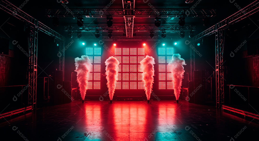 Cenário de Palco iluminado com luzes.