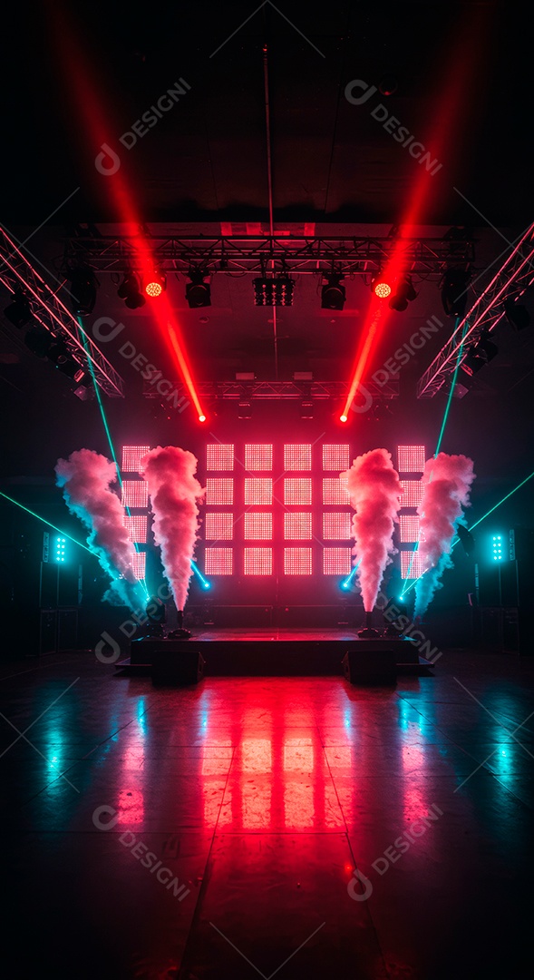 Cenário de Palco iluminado com luzes.