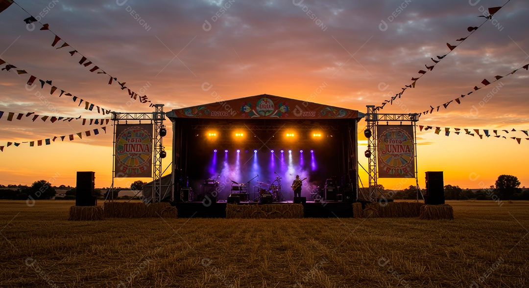 Cenário de Palco iluminado com luzes.