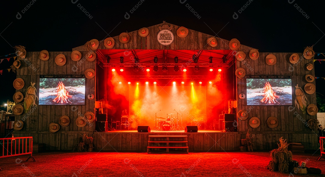 Cenário de Palco iluminado com luzes.