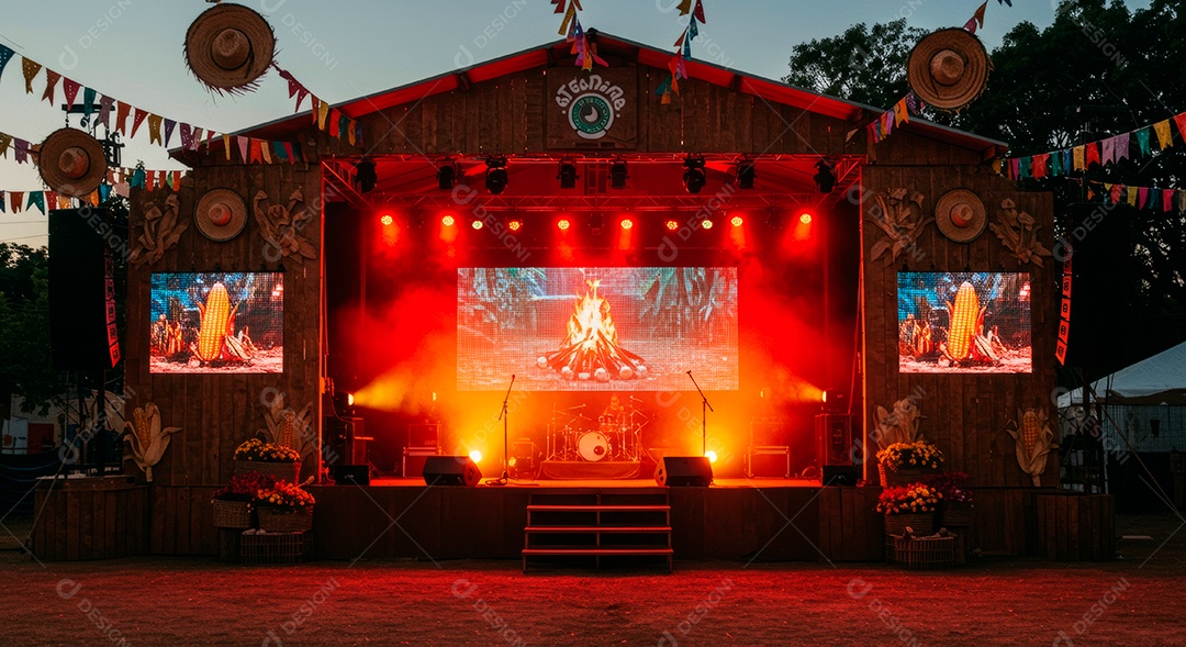Cenário de Palco iluminado com luzes.