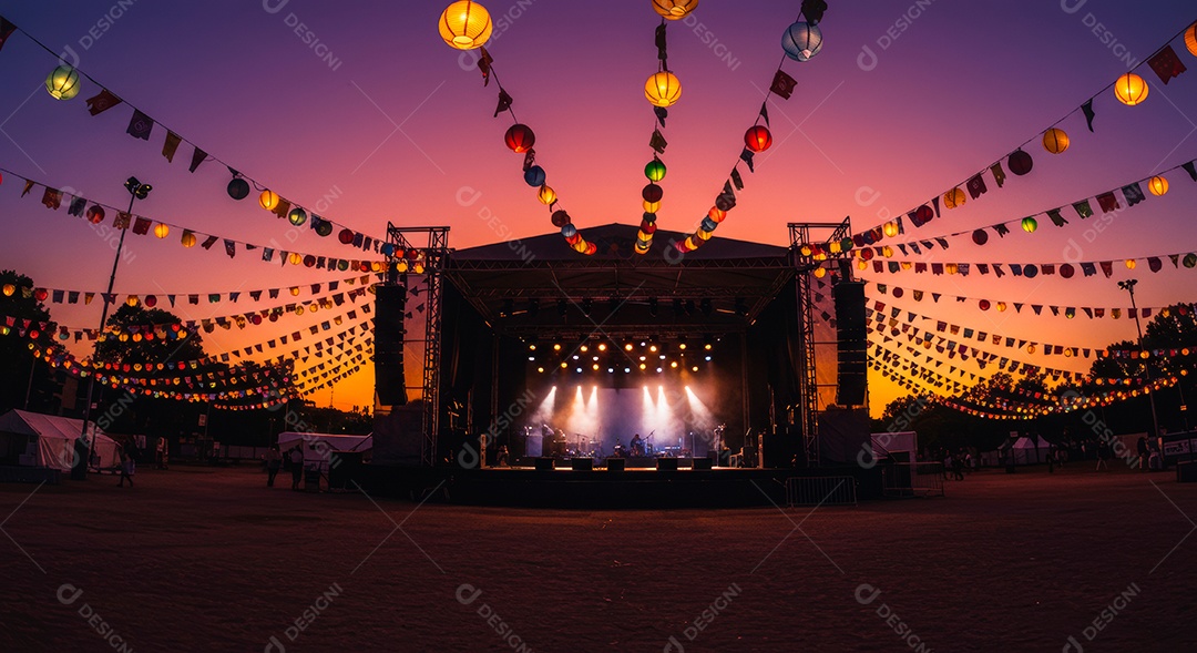 Cenário de Palco iluminado com luzes.