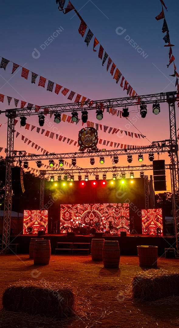 Cenário de Palco iluminado com luzes.