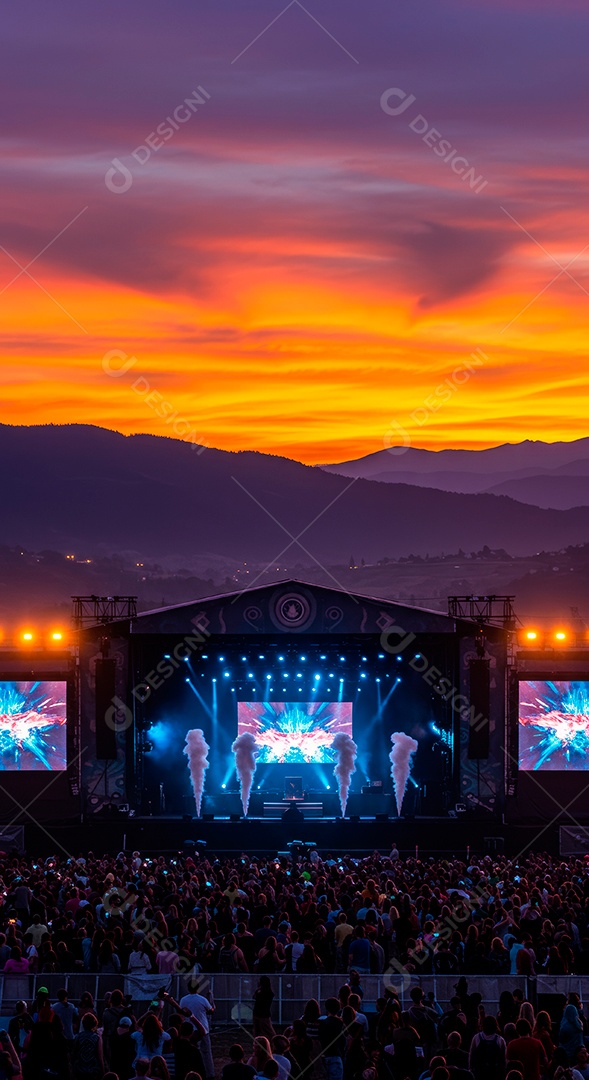 Cenário de Palco iluminado com luzes.