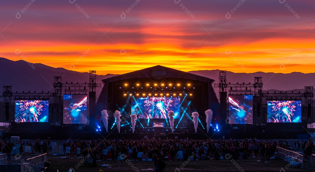 Cenário de Palco iluminado com luzes.