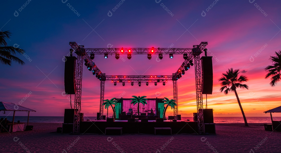 Cenário de Palco iluminado com luzes.