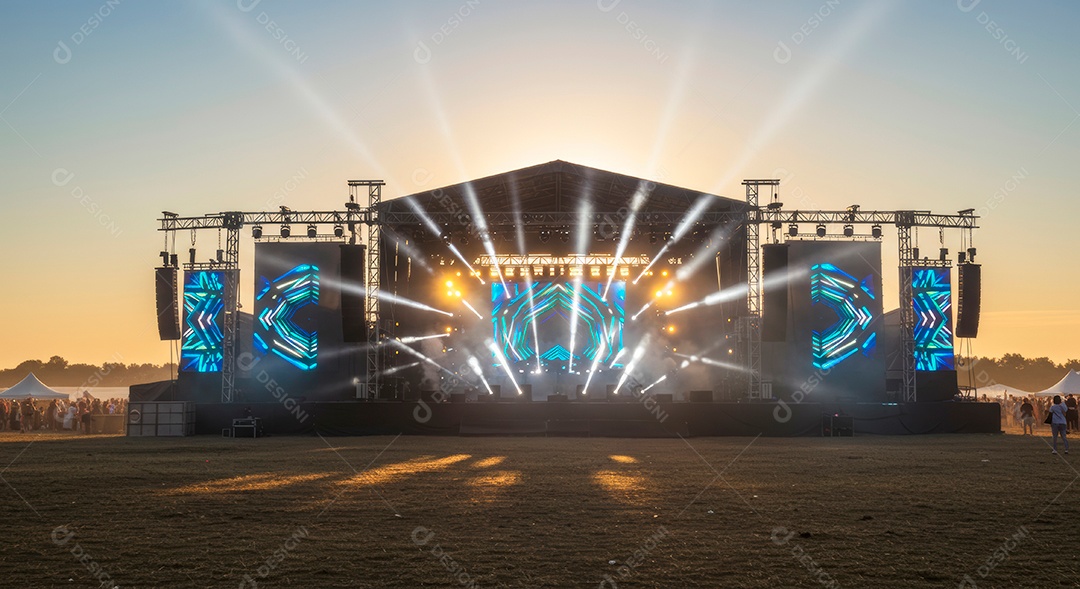Cenário de Palco iluminado com luzes.