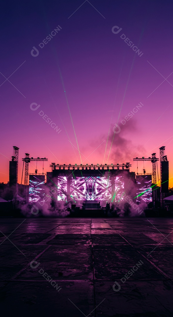 Cenário de Palco iluminado com luzes.