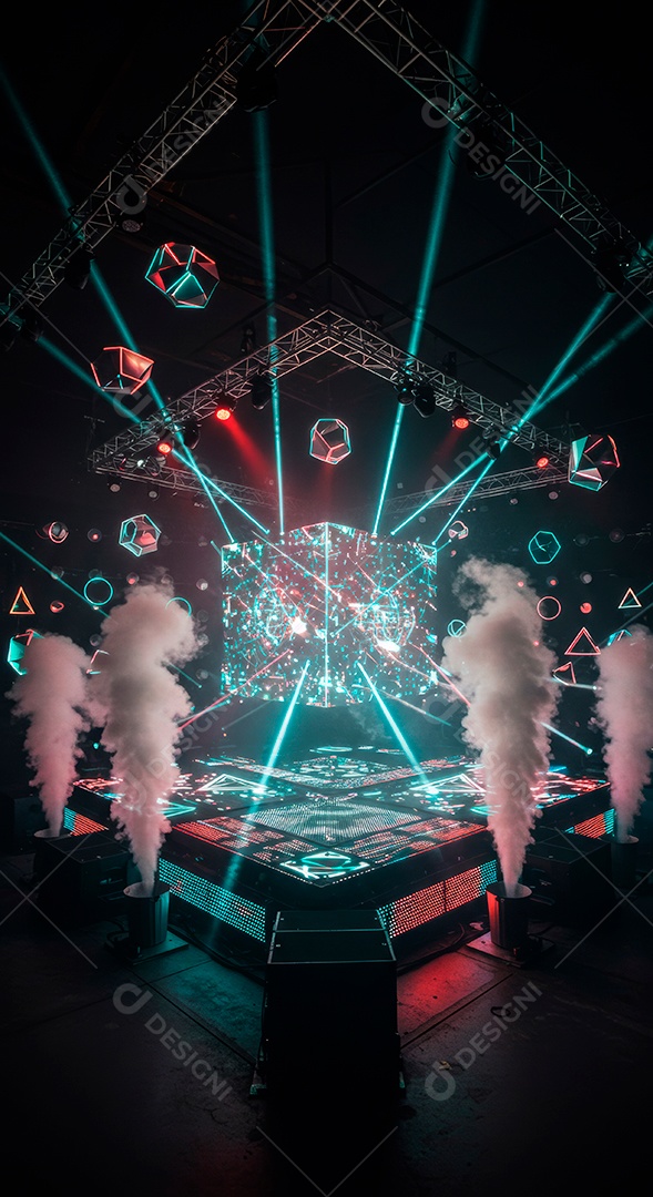 Cenário de Palco iluminado com luzes.