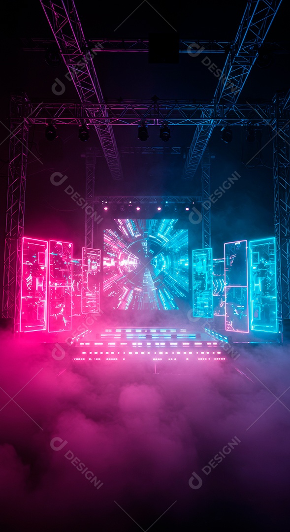 Cenário de Palco iluminado com luzes.