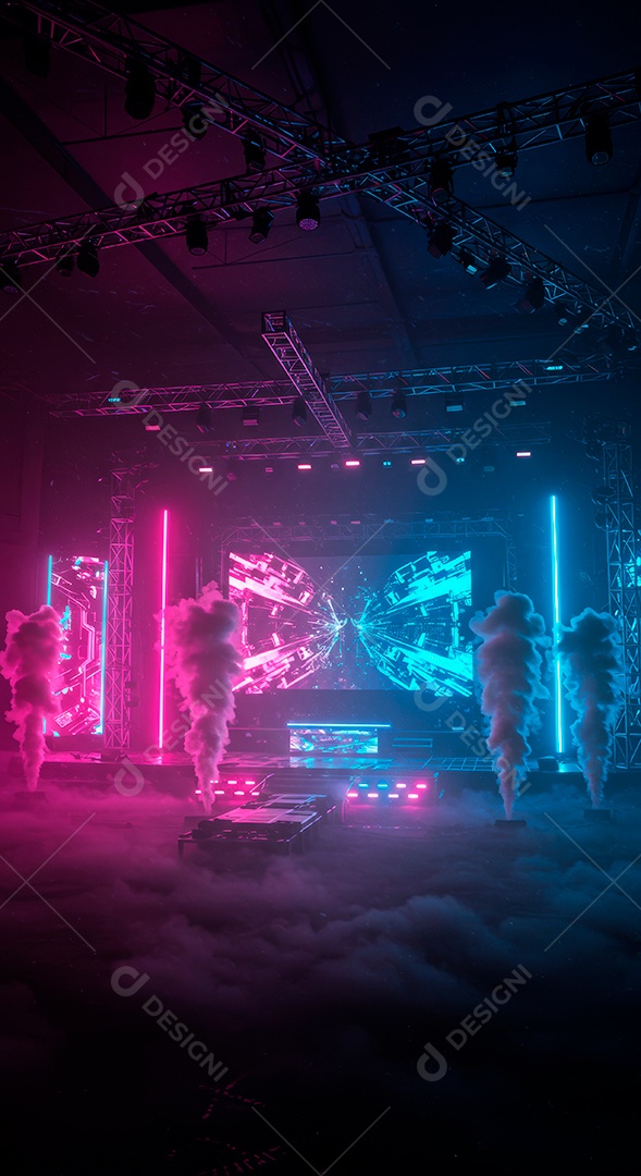 Cenário de Palco iluminado com luzes.