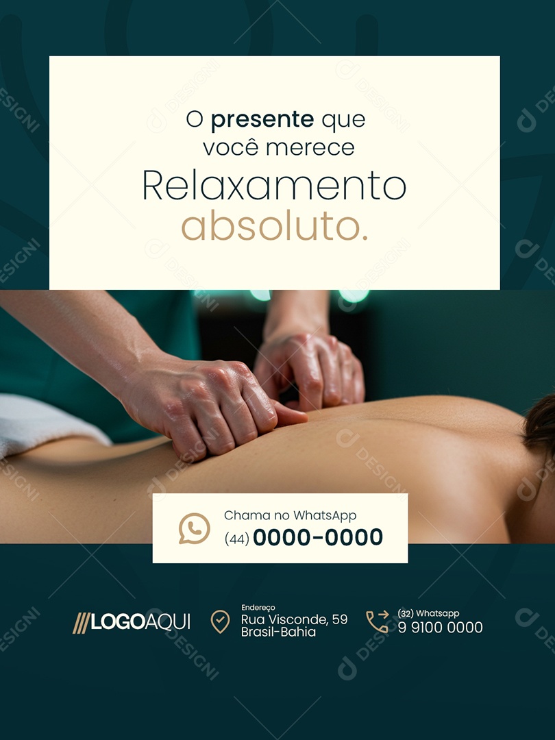 Massagem O Presente Que Você Merece Relaxamento Abasoluto Social Media PSD Editável