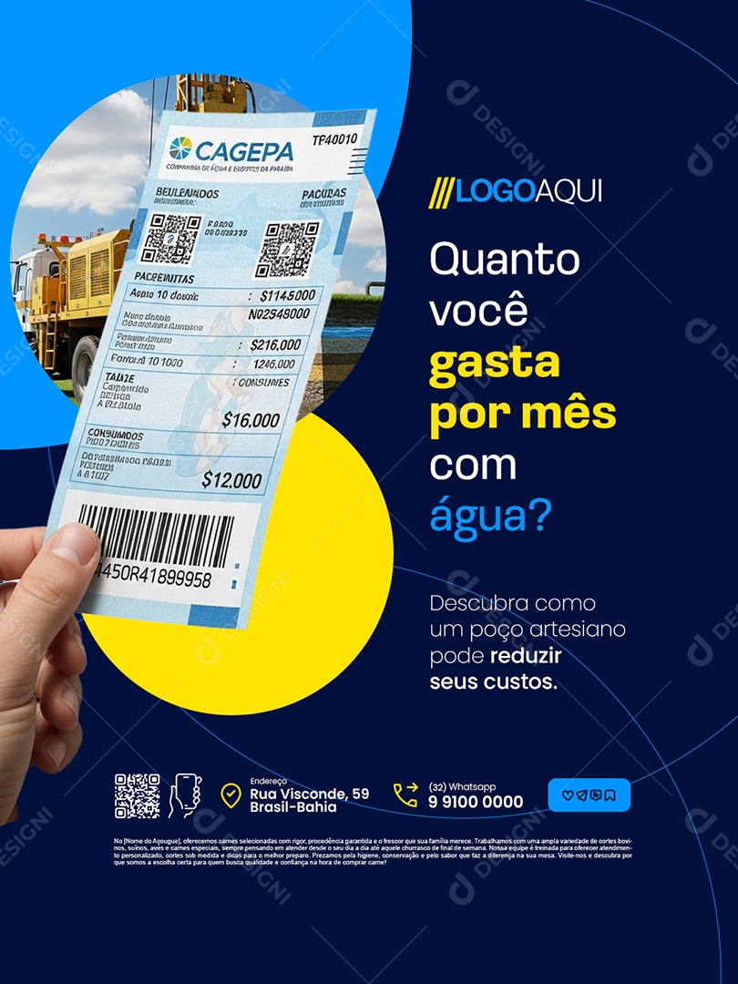 Investir em  Poço Artesiano Vale a Pena Social Media PSD Editável