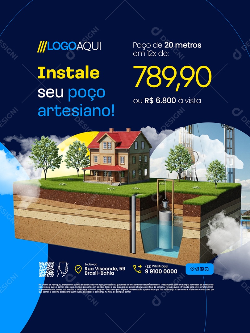 Instale Seu Poço Artesiano Social Media PSD Editável