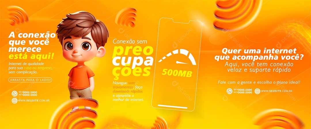 Carrossel Provedor de Internet Laranja Social Media PSD Editável