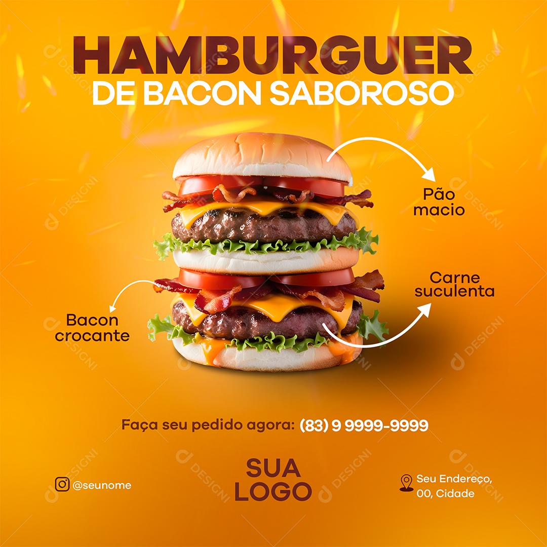Hamburgueria bacon Saboroso Social Media PSD Editável