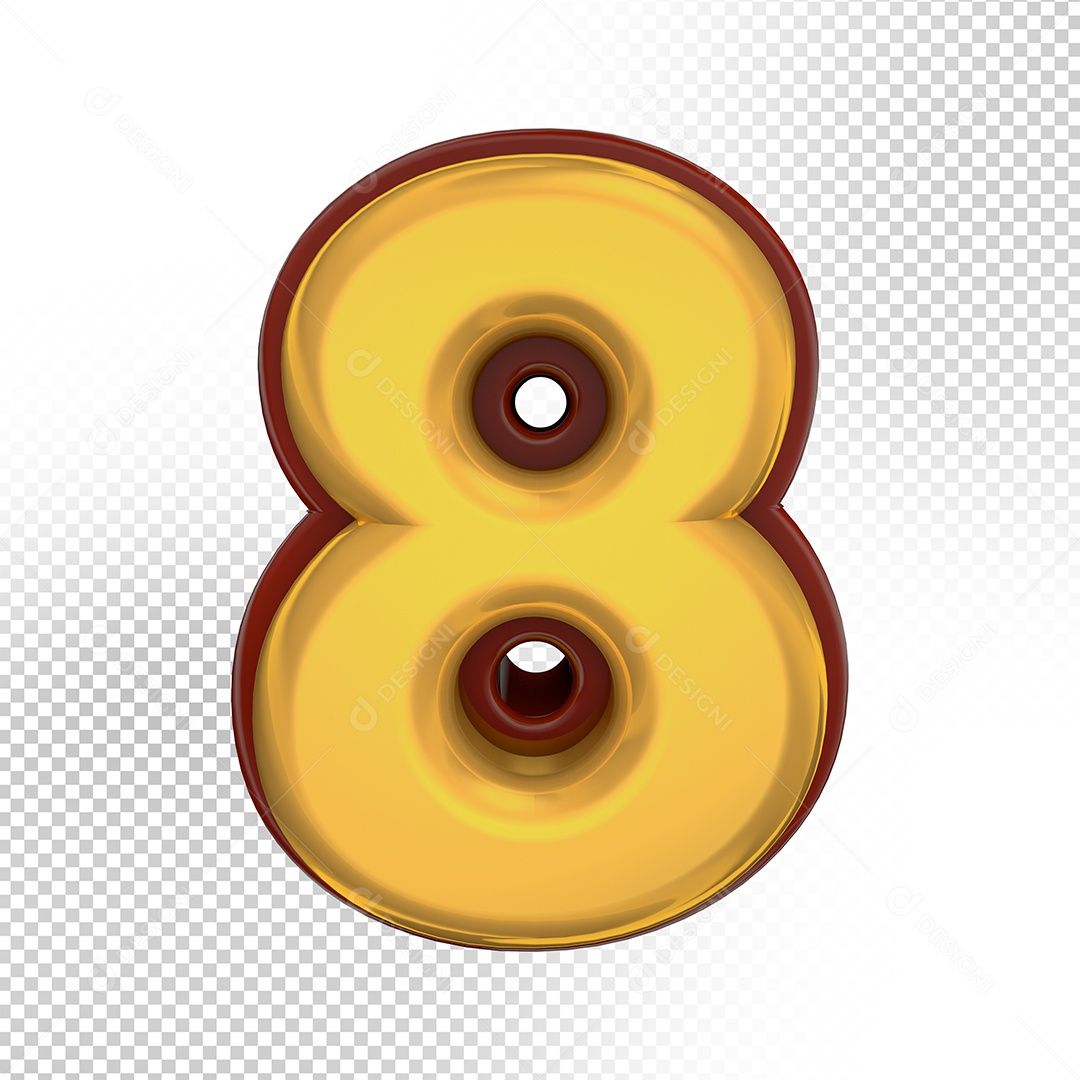 Elemento 3D Número 8 Amarelo Para Composição PSD