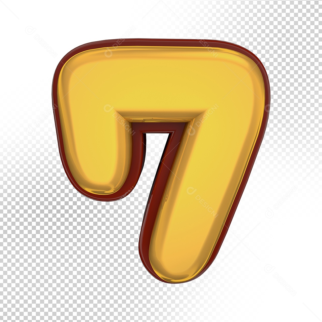 Elemento 3D Número 7 Amarelo Para Composição PSD