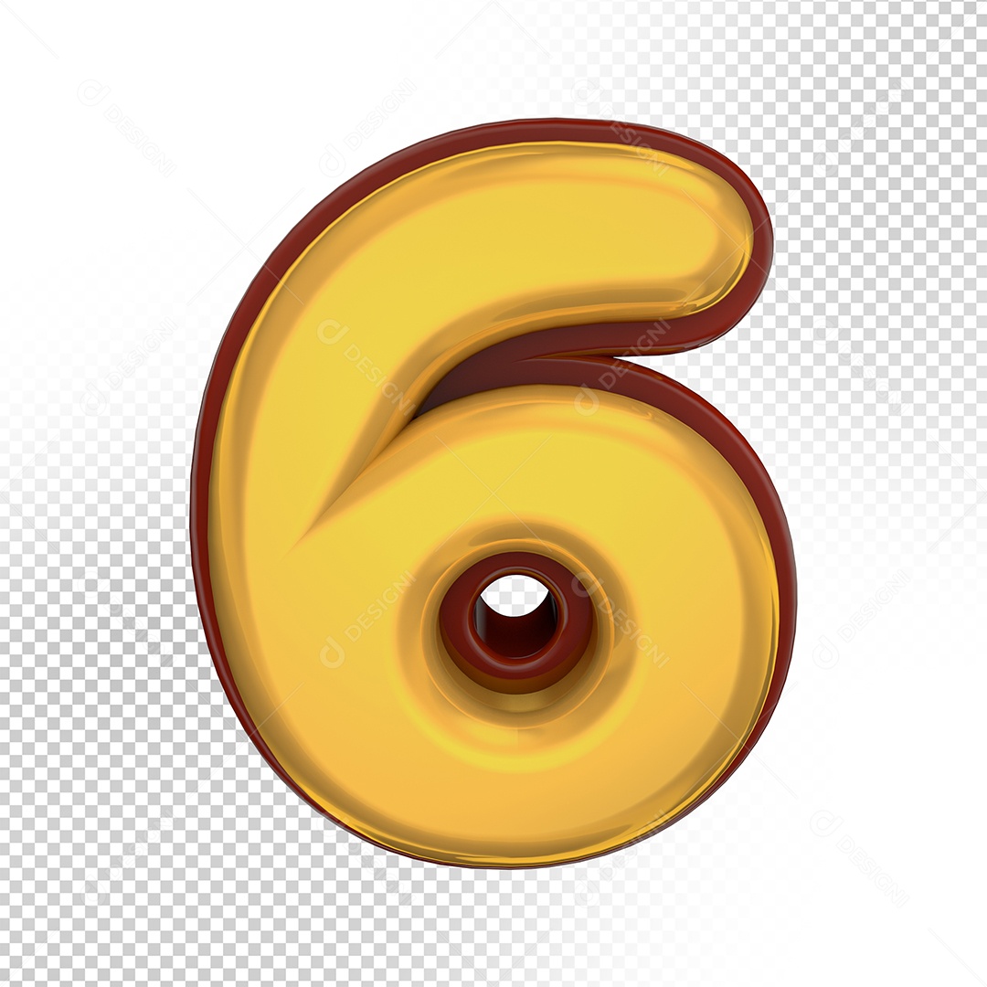 Elemento 3D Número 6 Amarelo Para Composição PSD