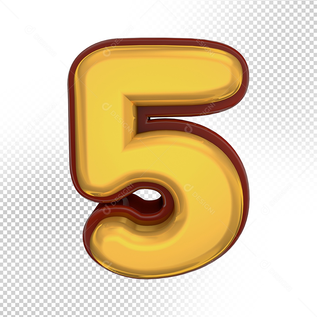 Elemento 3D Número 5 Amarelo Para Composição PSD