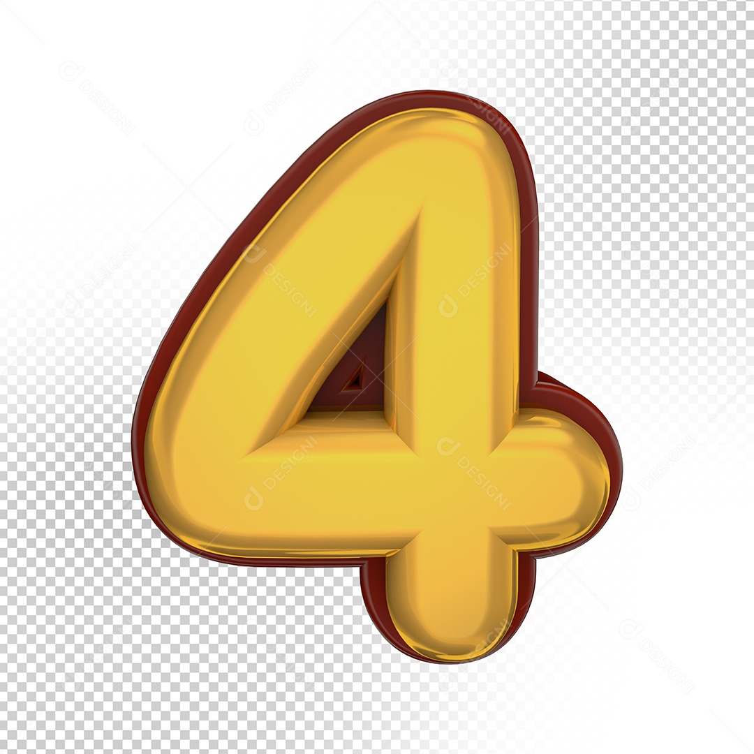 Elemento 3D Número 4 Amarelo Para Composição PSD