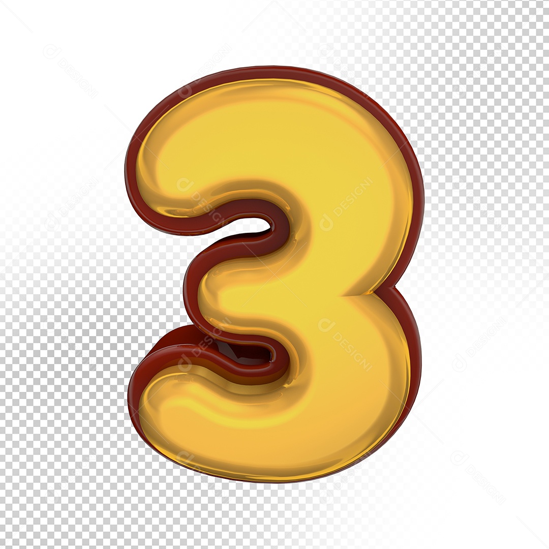 Elemento 3D Número 3 Amarelo Para Composição PSD