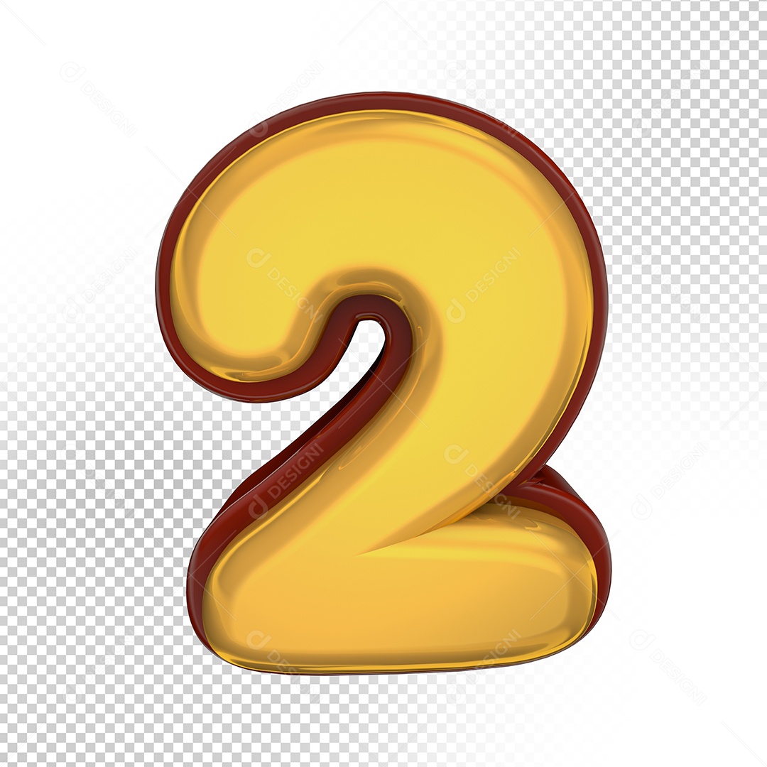 Elemento 3D Número 2 Amarelo Para Composição PSD