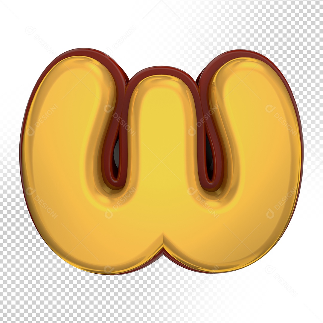 Elemento 3D Letra W Amarela Para Composição PSD