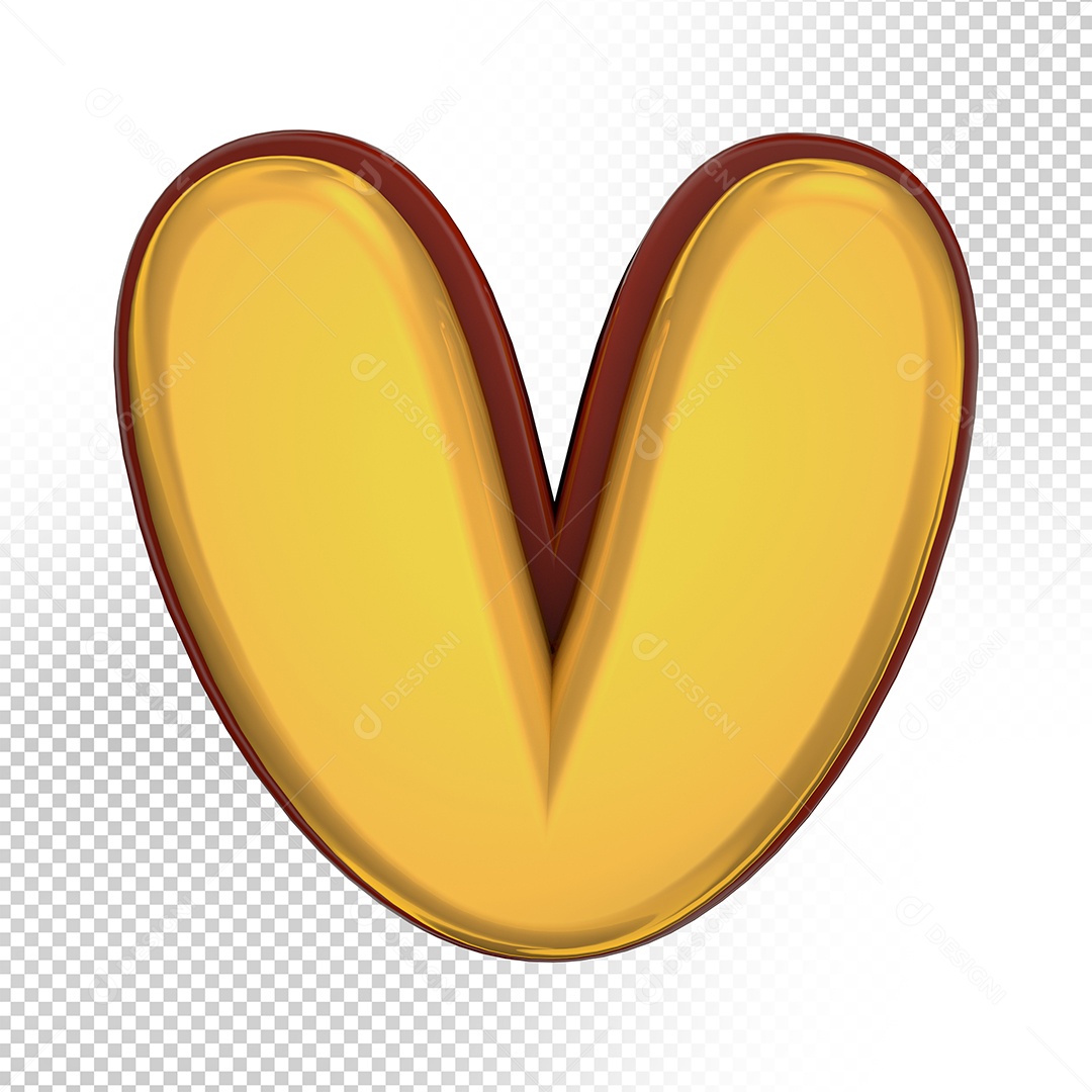 Elemento 3D Letra V Amarela Para Composição PSD