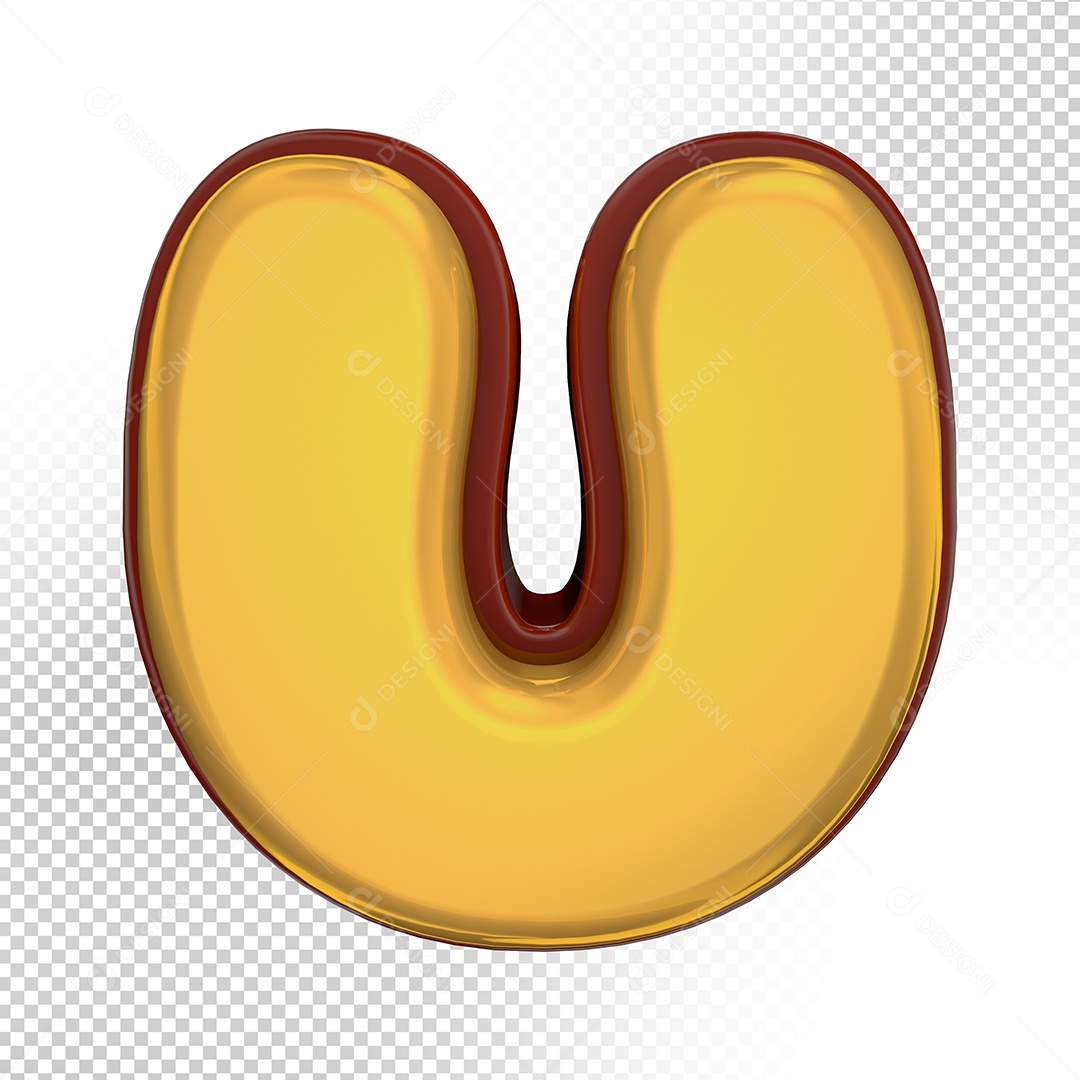 Elemento 3D Letra U Amarela Para Composição PSD